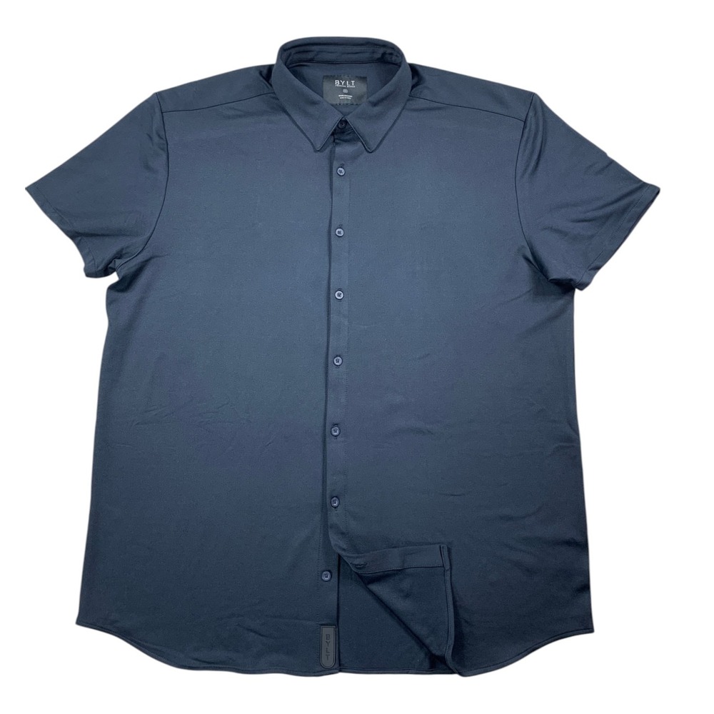 BYLT Executive Shirt Men XXL Navy Blue Drop Cut Stretch Performance
